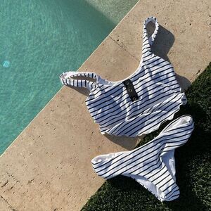 Beach Bunny Vacation Bikini Black White Striped